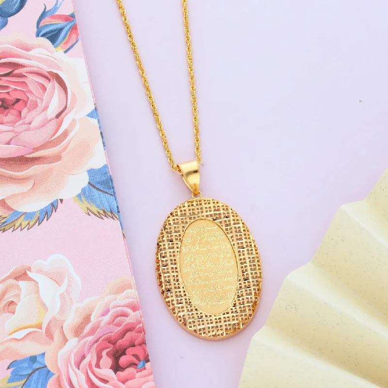 Anniversary Necklaces -Gold Necklace (Chain Oval Shaped Ayatul Kursi Pendant) 21KT - FKJNKL21KM9621