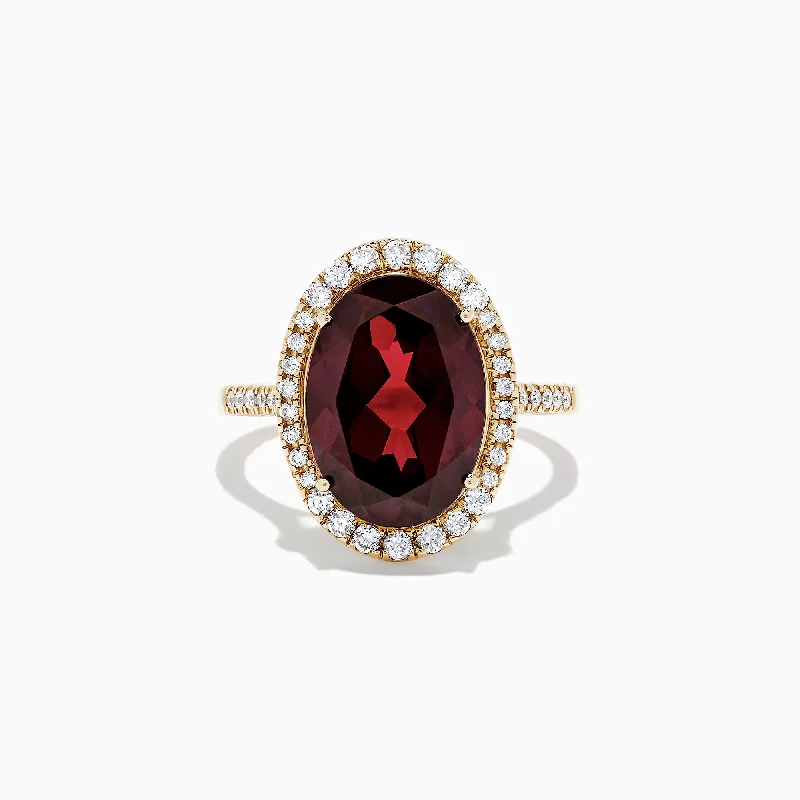 Ladies Rings Artisan Made-Bordeaux 14K Yellow Gold Garnet and Diamond Cocktail Ring, 7.78 TCW