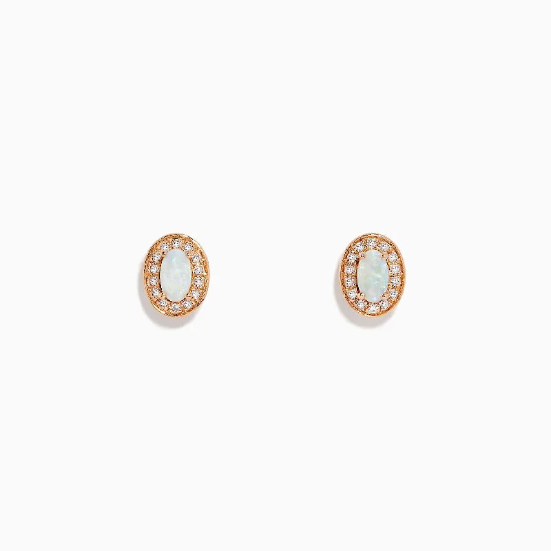 Ladies Earrings with Quartz-14K Rose Gold Opal and Diamond Stud Earrings