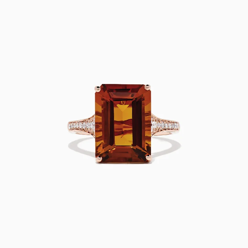 Ladies Rings with Fluorite-Sunset 14K Rose Gold Citrine and Diamond Cocktail Ring, 7.01 TCW