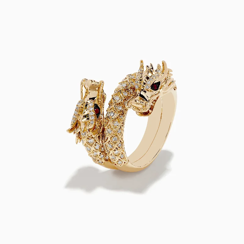 Ladies Rings with Agate-Safari 14K Yellow Gold Ruby and Diamond Dragon Ring