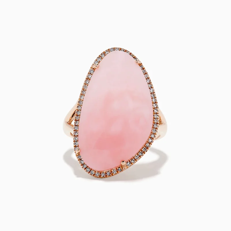 Ladies Rings with Kornerupine-14K Rose Gold Pink Opal and Diamond Ring