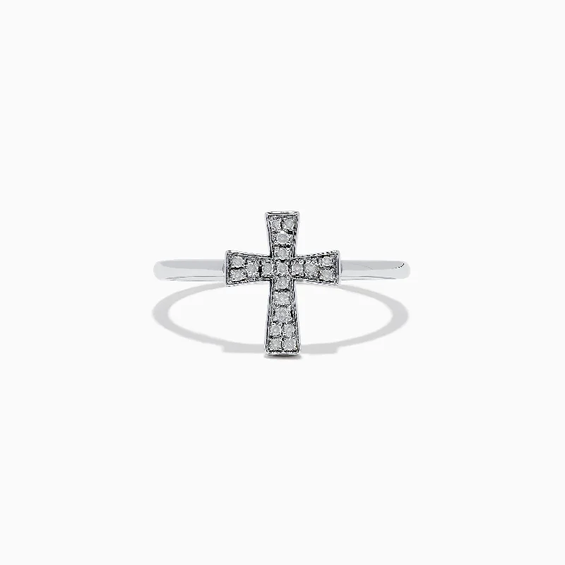 Ladies Rings Gold Band-925 Sterling Silver Diamond Cross Ring