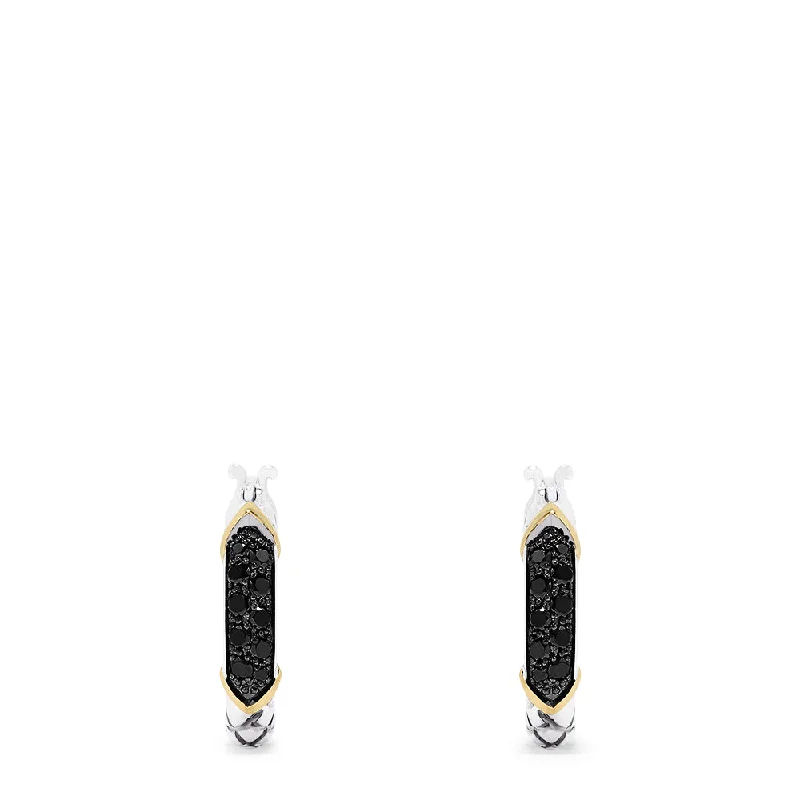 Ladies Earrings with Tanzanite-925 Sterling Silver & 18K Yellow Gold Black Diamond Earrings, 0.45 TCW