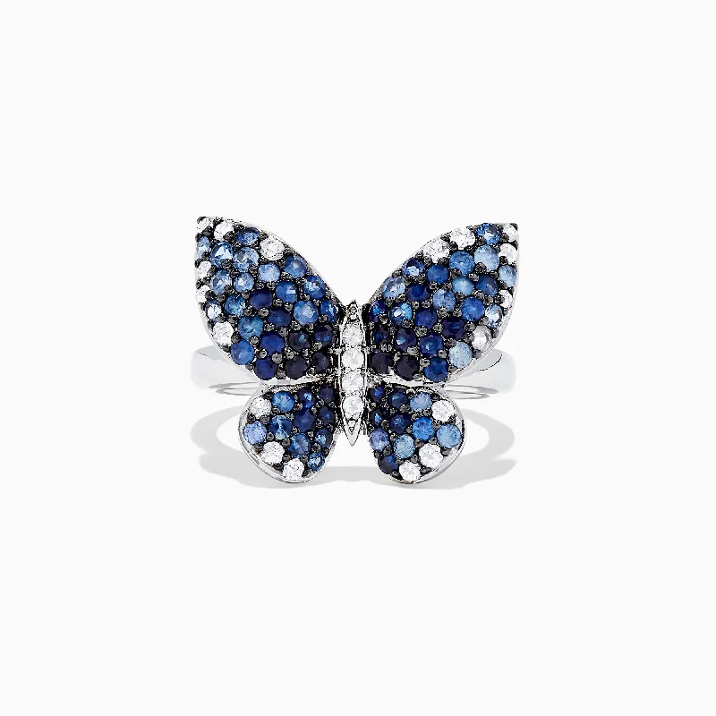 Ladies Rings with Axinite-Nature Sterling Silver Blue Sapphire Splash Butterfly Ring, 1.70 TCW