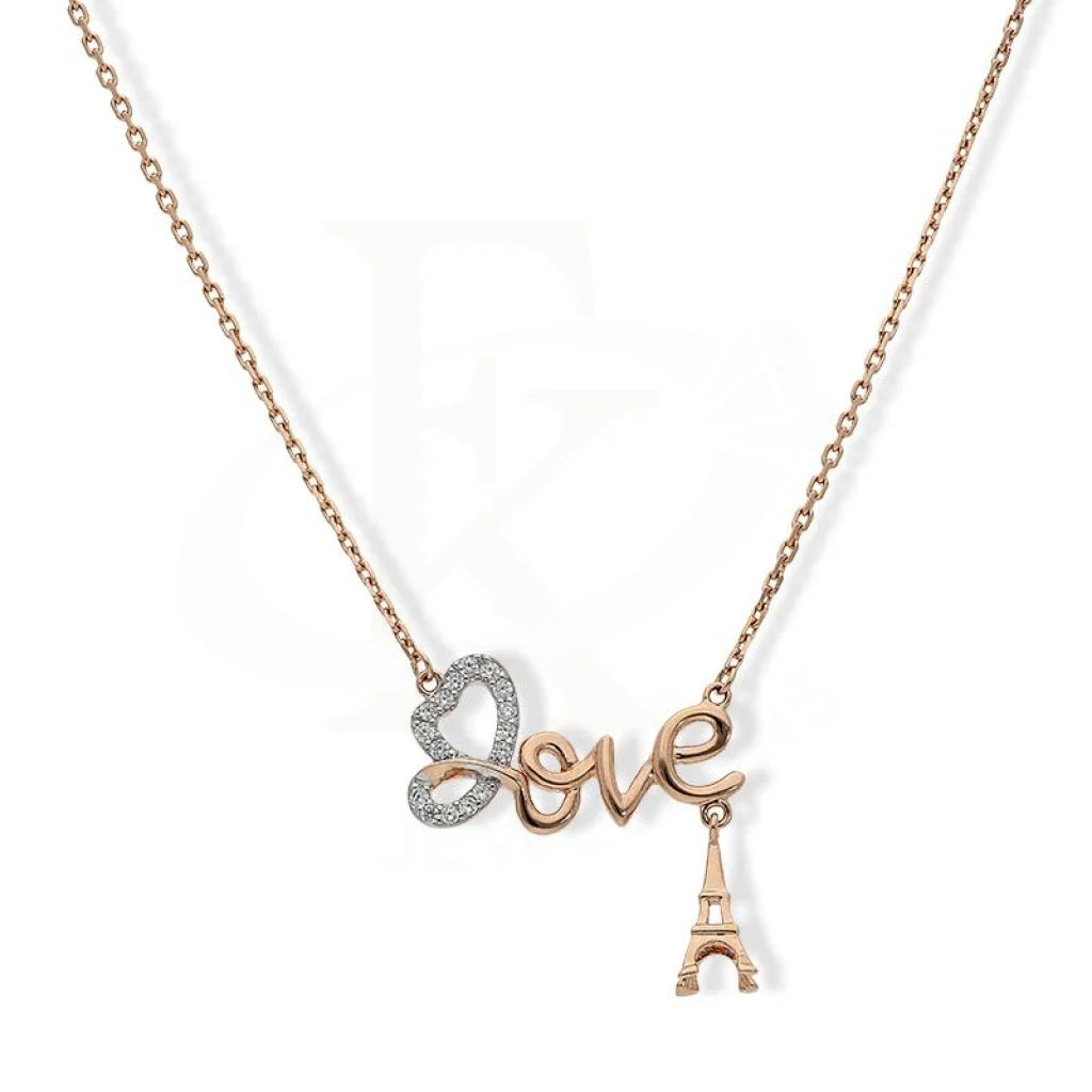 Agate Necklaces -Sterling Silver 925 Rose Gold Plated Twisted Heart Love Eiffel Tower Necklace - FKJNKLSL2211