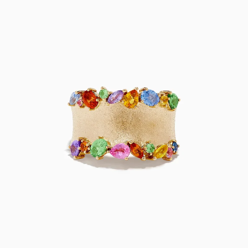 Ladies Rings with Glaucophane-Watercolors 14K Yellow Gold Multi Sapphire Ring