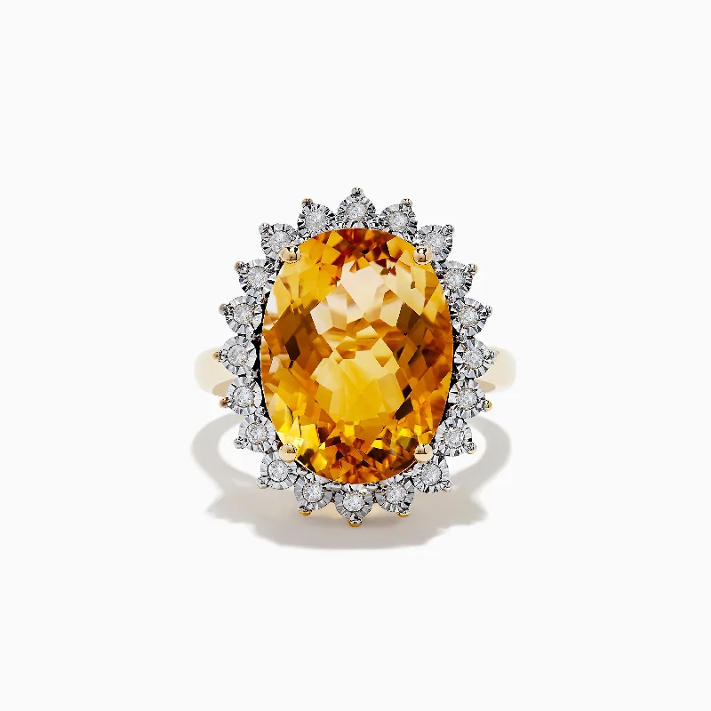 Ladies Rings with Tanzanite-Sunset 14K Yellow Gold Citrine and Diamond Ring