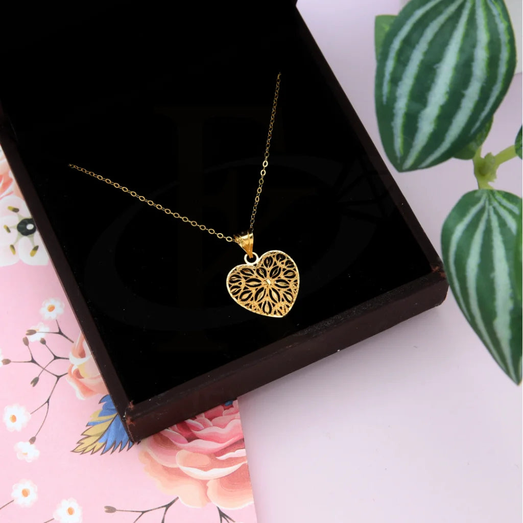 18K Gold Necklaces -Gold Hollow Heart Shaped Necklace 21KT - FKJNKL21KM8521