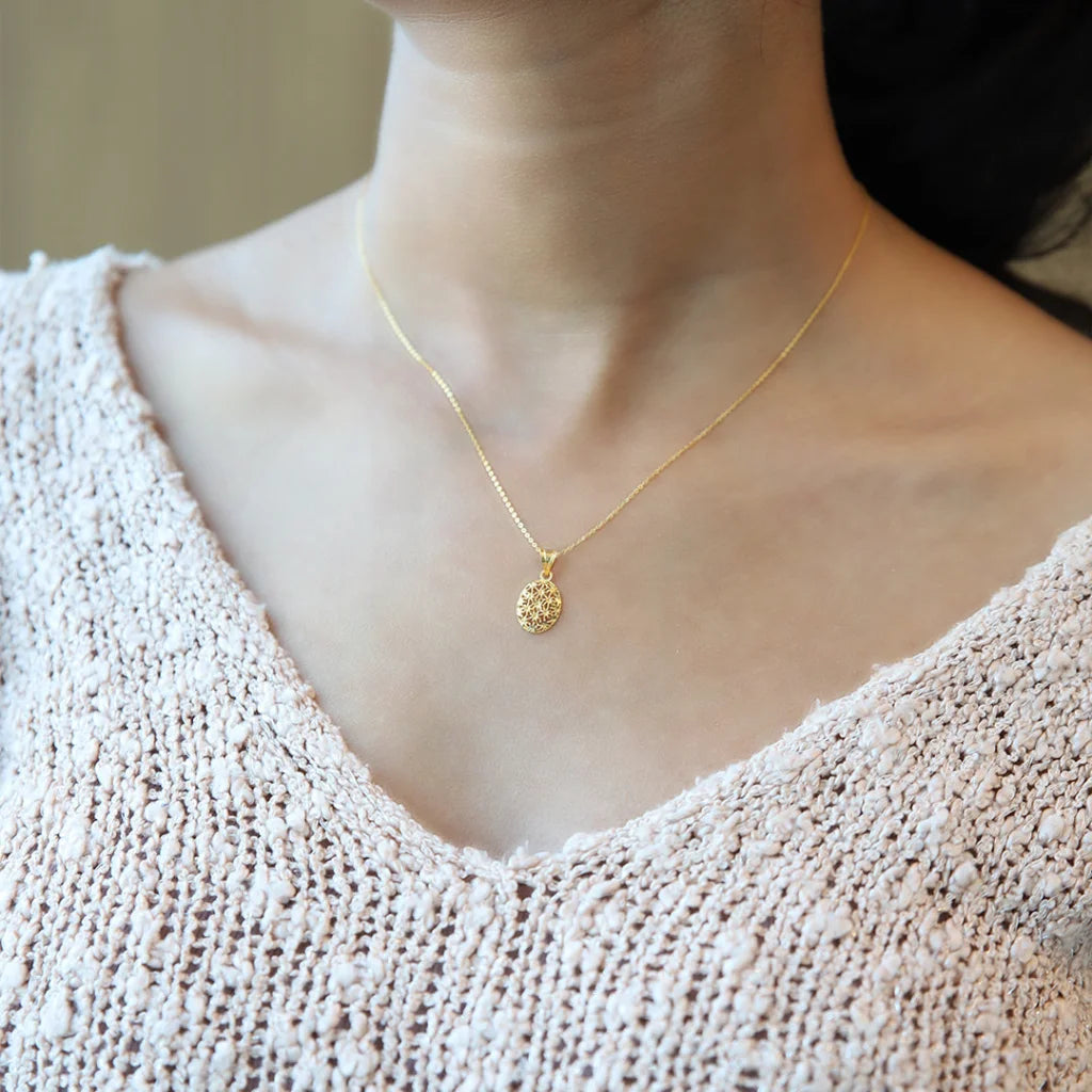 Hexagon Necklaces -Gold Necklace (Chain With Flower Shaped Hollow Pendant) 21KT - FKJNKL21KM7948