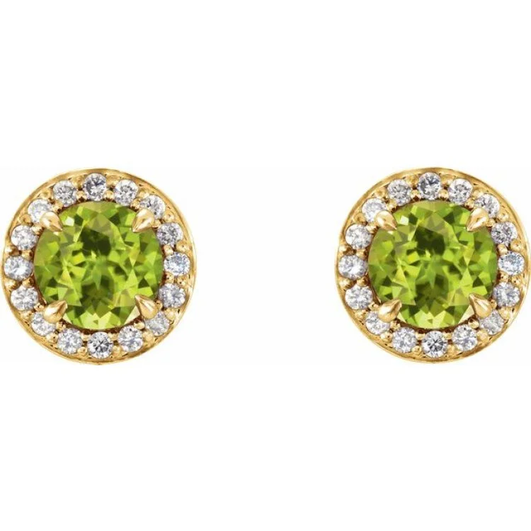 Ladies Earrings with Herderite-14K Yellow 4.5 mm Natural Peridot & 1/6 CTW Natural Diamond Earrings