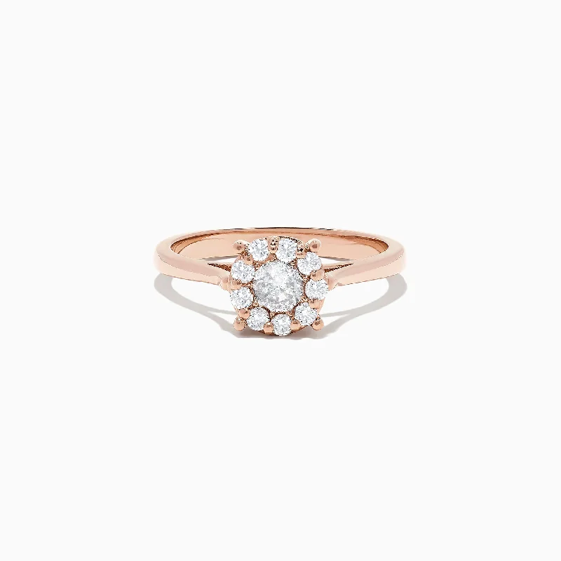 Ladies Rings with Aquamarine-Bouquet 14K Rose Gold Diamond Cluster Ring, 0.51 TCW