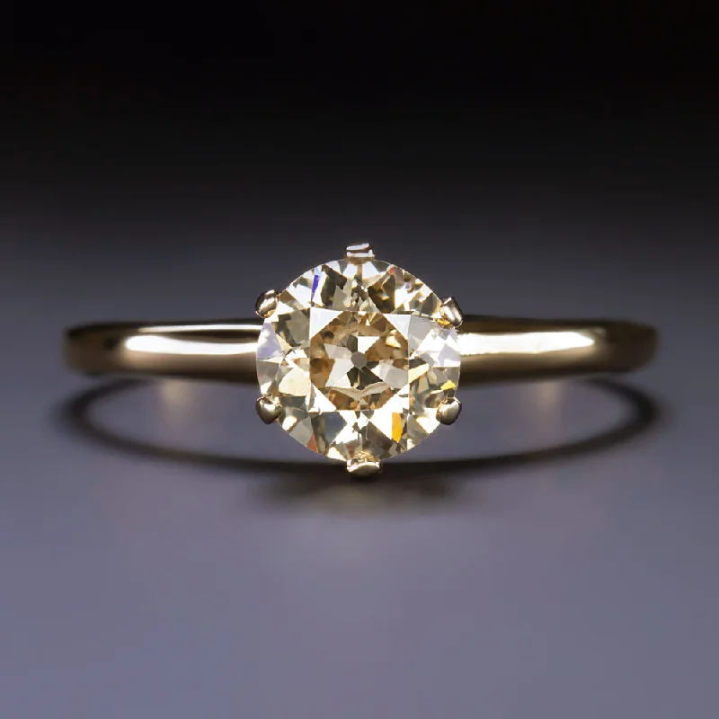 Ladies Engagement Rings with Idocrase-2/3ct OLD EUROPEAN CUT DIAMOND SOLITAIRE ENGAGEMENT RING CHAMPAGNE YELLOW GOLD