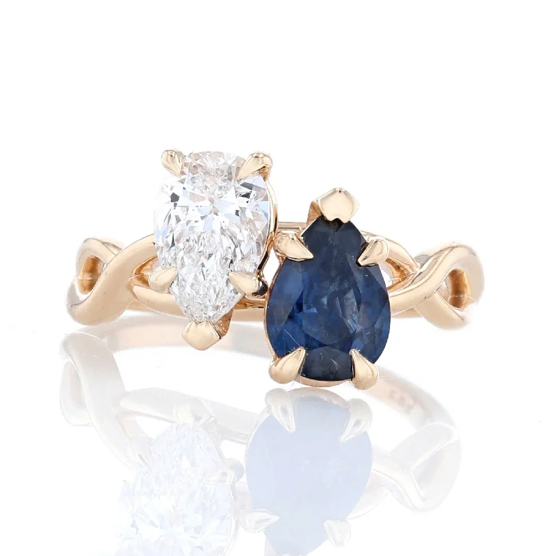 Ladies Rings with Moonstone-Pear Shaped Sapphire & Diamond Twist Toi Et Moi Ring