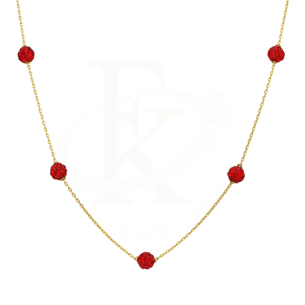 Energy Necklaces -Gold Ruby Zirconia Ball Shaped Necklace 21KT - FKJNKL21K2876