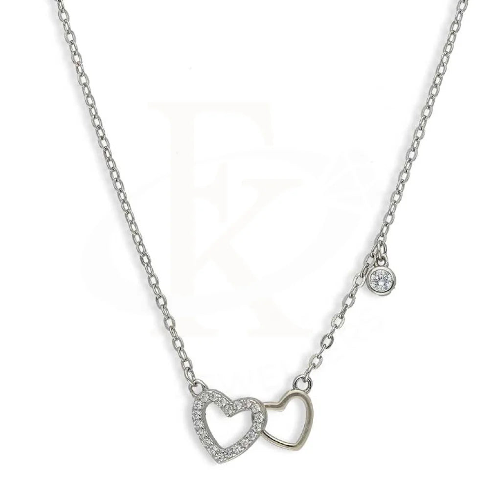 Team Necklaces -Sterling Silver 925 Twin Hearts Necklace - FKJNKLSL3023