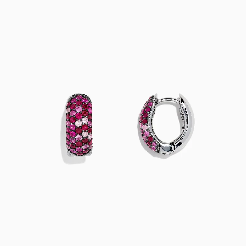 Ladies Earrings with Moonstone-925 Sterling Silver Pink Sapphire Splash Hoop Earrings, 2.15 TCW