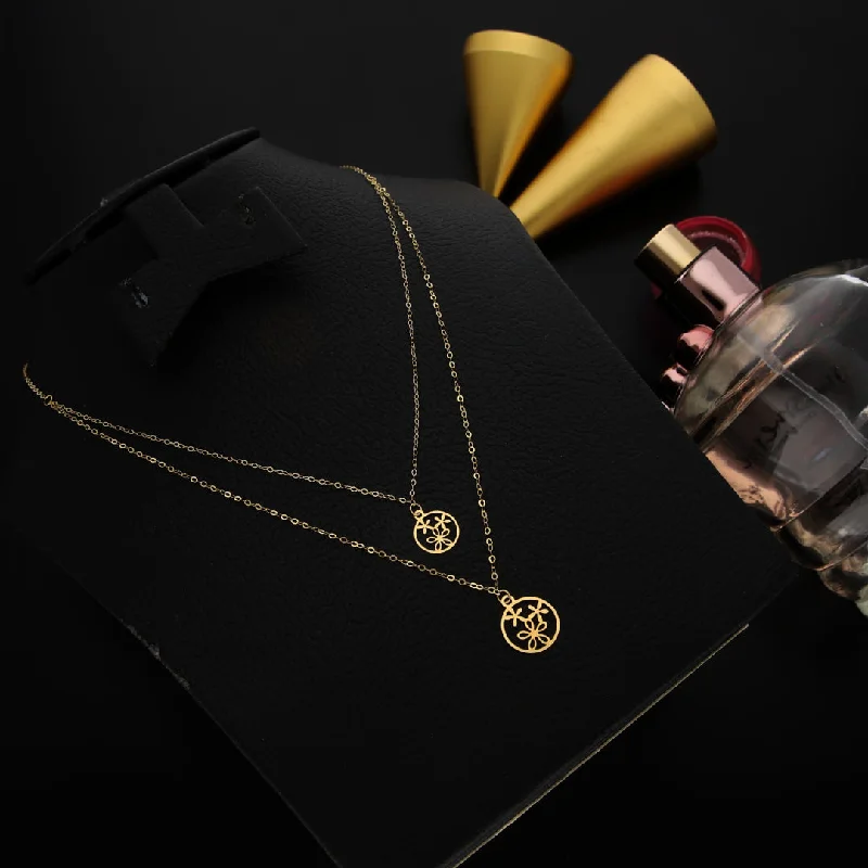 Fashion Necklaces -Gold Layered Necklace (Chain With Hollow Round Flower Shaped Pendant) 21KT - FKJNKL21KM9775