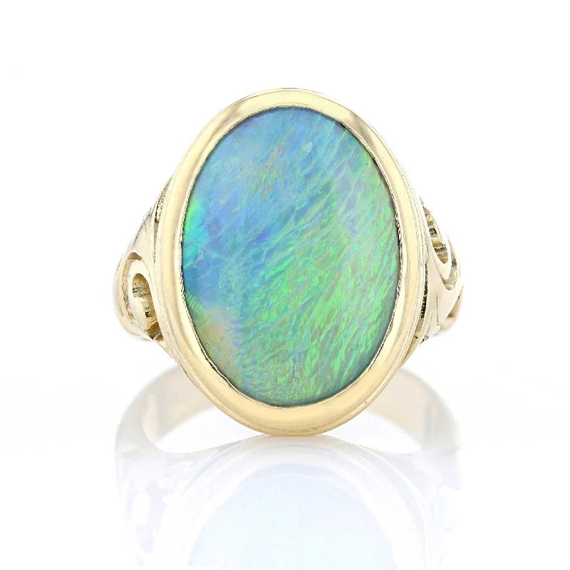 Ladies Rings for Brides-Filigree Oval Opal Ring