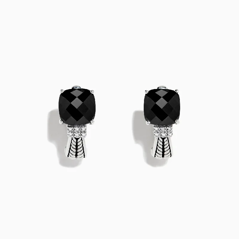 Ladies Earrings for Mothers-925 Sterling Silver Onyx and Diamond Earrings, 3.49 TCW