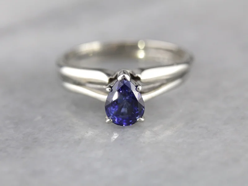 Ladies Engagement Rings Globe Shape-Pear Cut Sapphire Solitaire Engagement Ring