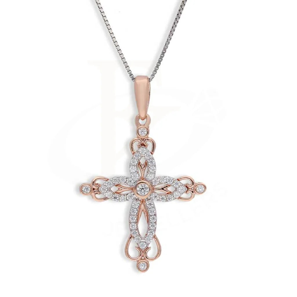 Initial Necklaces -Sterling Silver 925 Rose Gold Plated Necklace (Chain with Cross Pendant) - FKJNKLSL3005