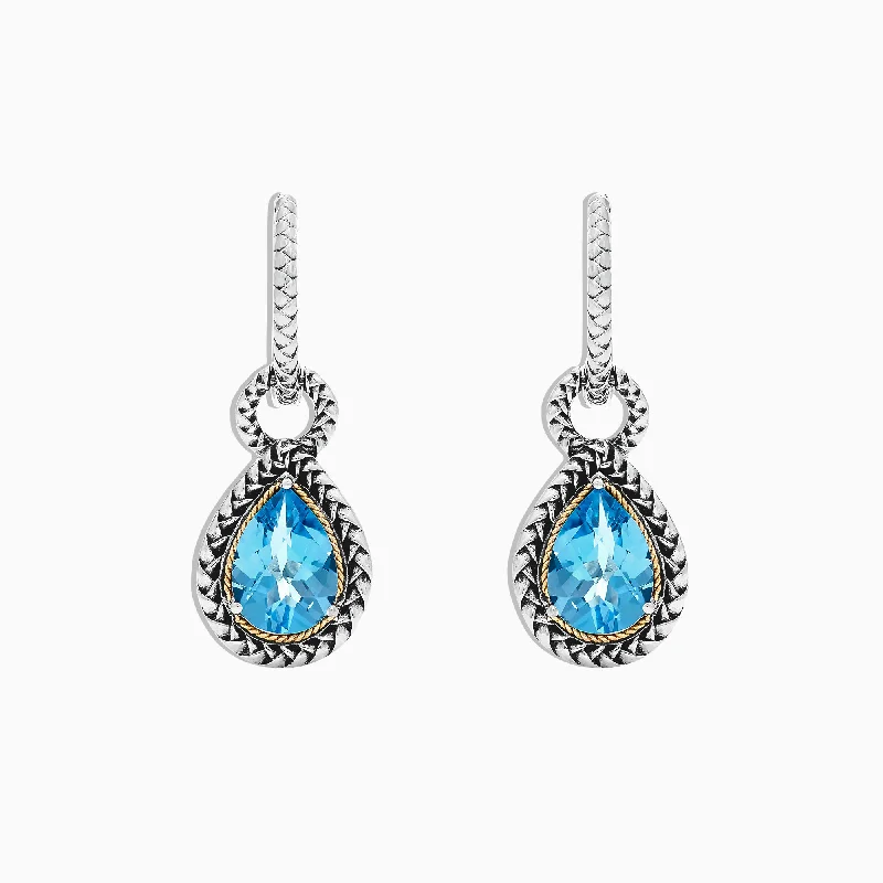 Ladies Earrings for Graduation-925 Sterling Silver & 18K Yellow Gold Blue Topaz Earrings, 4.56 TCW