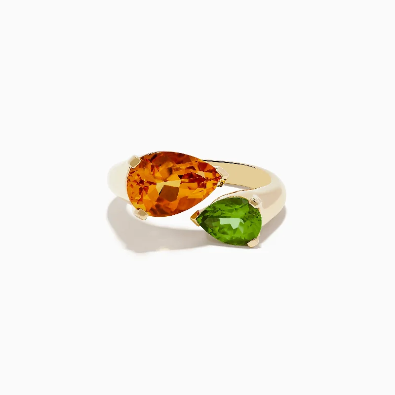 Ladies Rings Anchor Design-14k Yellow Gold Citrine and Peridot Toi Et Moi Ring