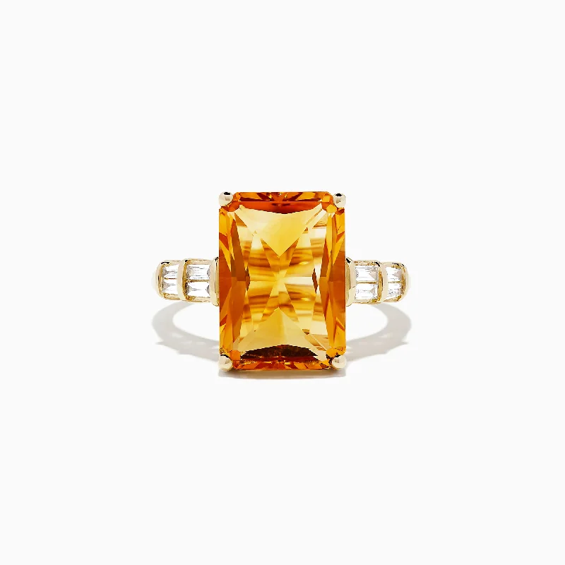 Ladies Rings with Herderite-Sunset 14K Yellow Gold Citrine and Diamond Ring, 7.02 TCW