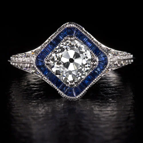 Ladies Engagement Rings with Thaumasite-1.41ct GIA CERTIFIED OLD MINE CUT DIAMOND ENGAGEMENT RING SAPPHIRE VINTAGE STYLE