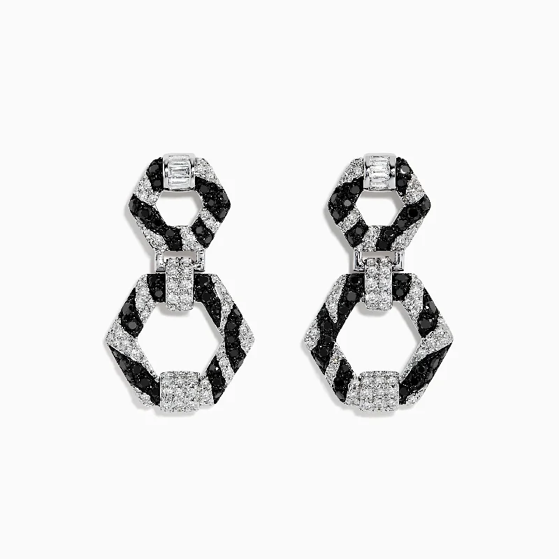 Ladies Earrings Infinity Shape-14k White Gold Black and White Diamond Zebra Print Earrings