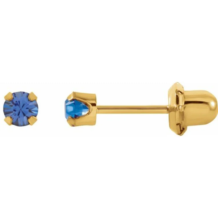 Ladies Earrings Statement Piece-14K Yellow Imitation Blue Sapphire Inverness® Piercing Earrings