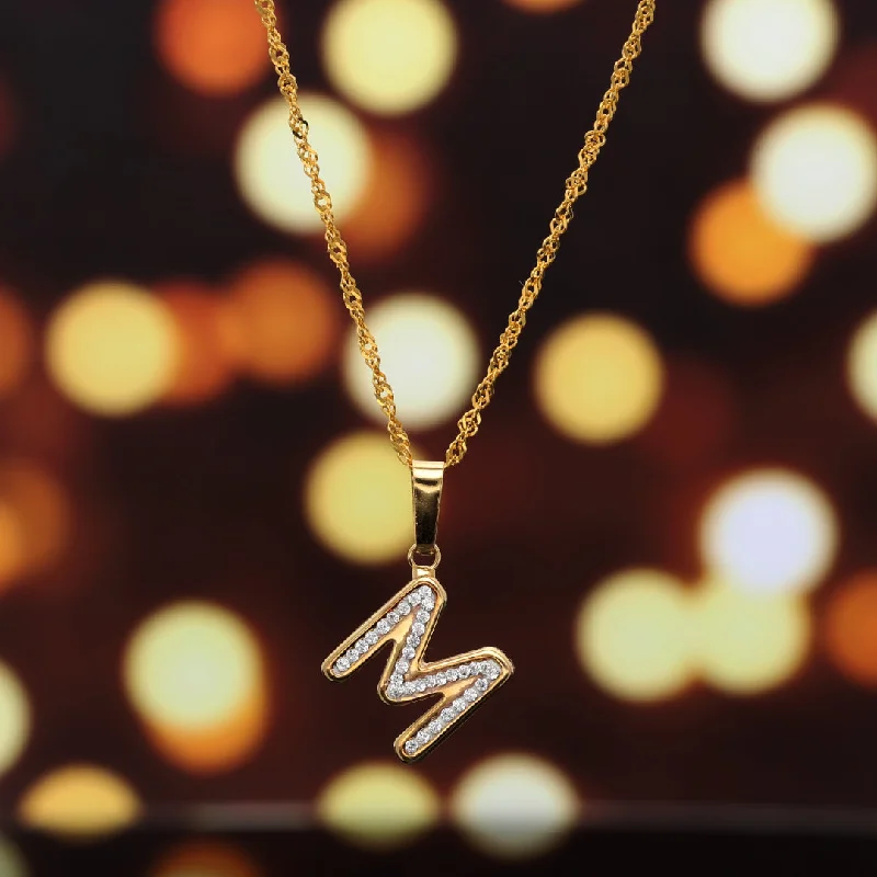 Birthday Necklaces -Gold Necklace (Chain with M Shaped Alphabet Letter Pendant) 18KT - FKJNKL18K9418