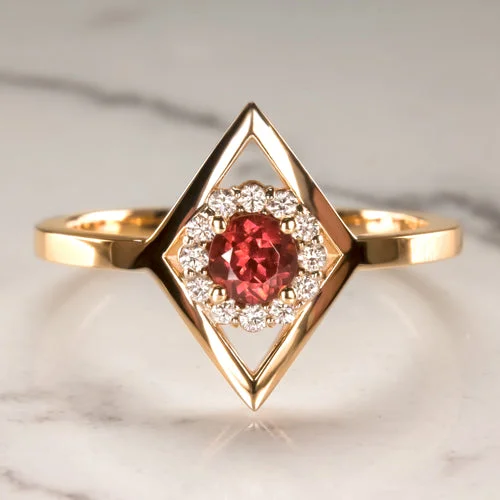 Ladies Engagement Rings White Halo-RED TOURMALINE NATURAL DIAMOND HALO ALTERNATIVE ENGAGEMENT RING ROSE GOLD MODERN