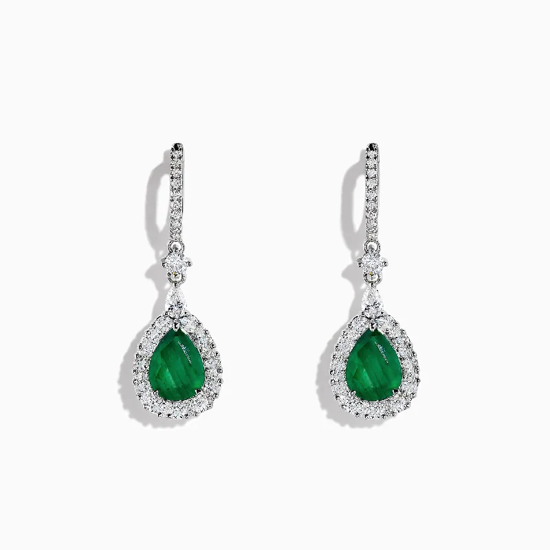 Ladies Earrings Arrow Shape-Brasilica 14K White Gold Emerald and Diamond Drop Earrings, 4.04 TCW