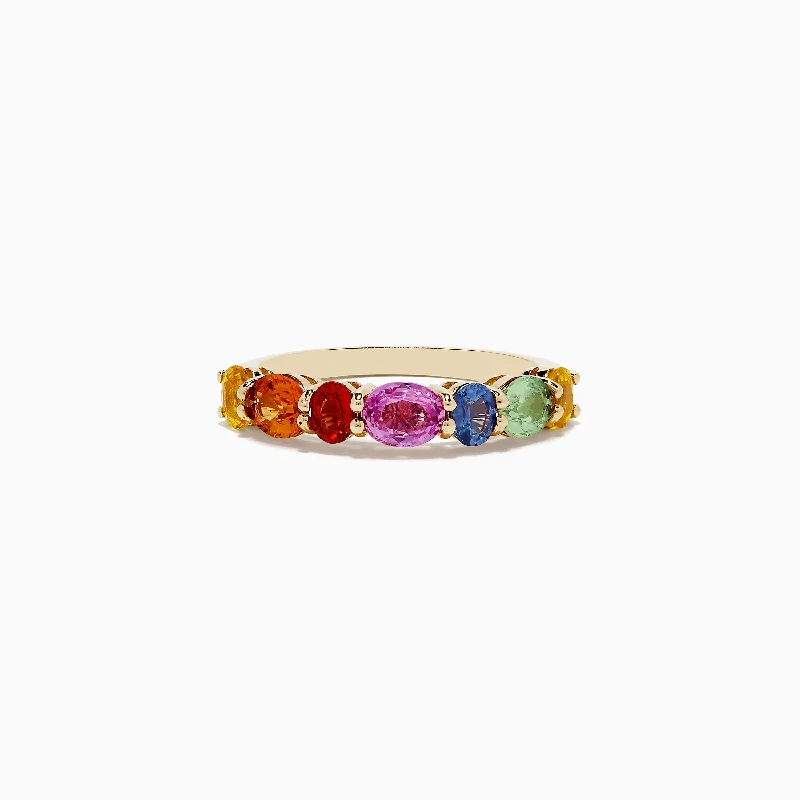 Ladies Rings Bright Colors-Watercolors 14K Yellow Gold Multi Sapphire Ring, 2.00 TCW