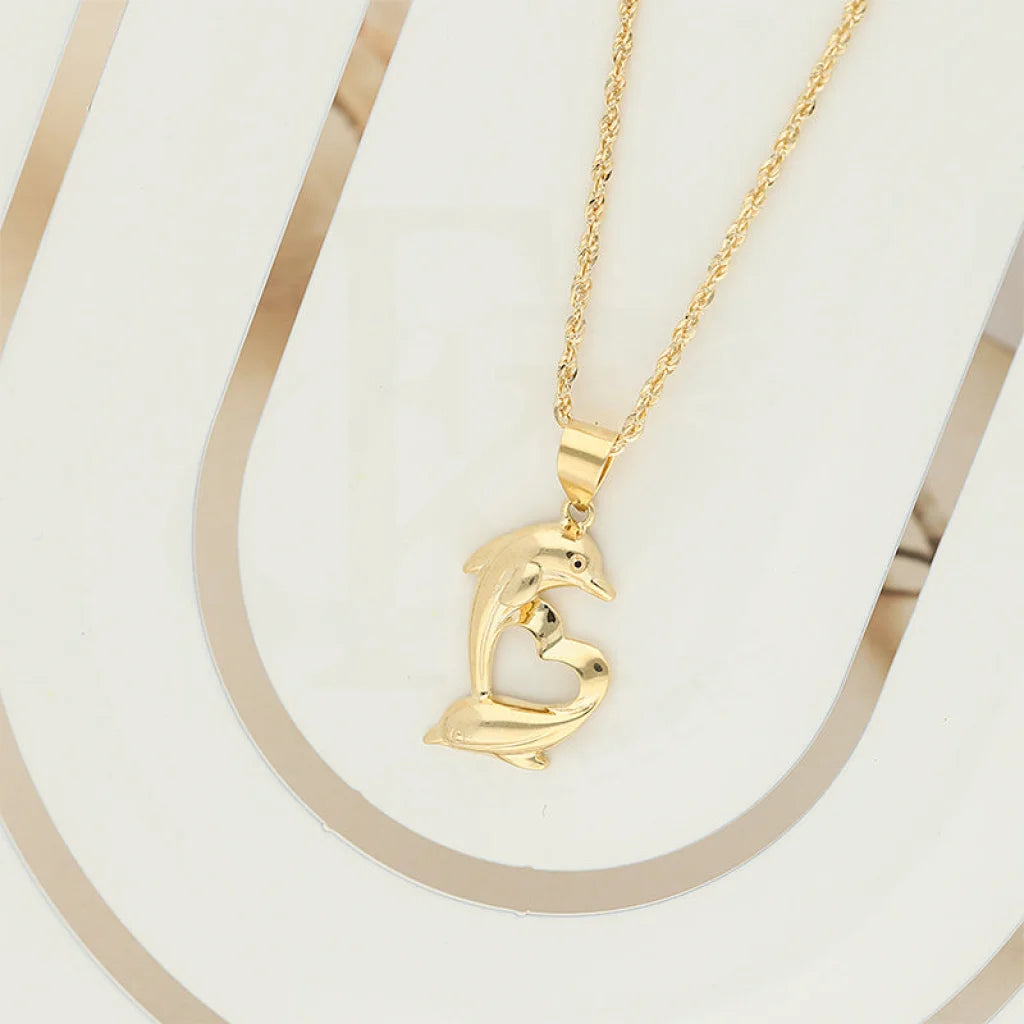 Enamel Necklaces -Gold Necklace (Chain With Dolphin Heart Pendant) 18KT - FKJNKL18K5105