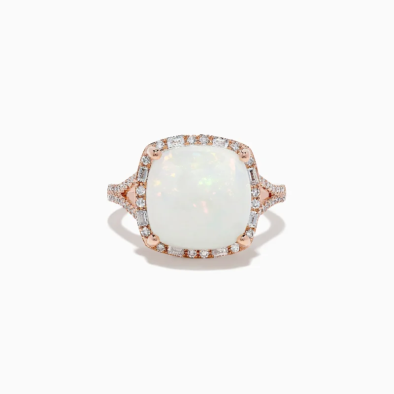 Ladies Rings with Aventurine-Aurora 14K Rose Gold Opal and Diamond Ring