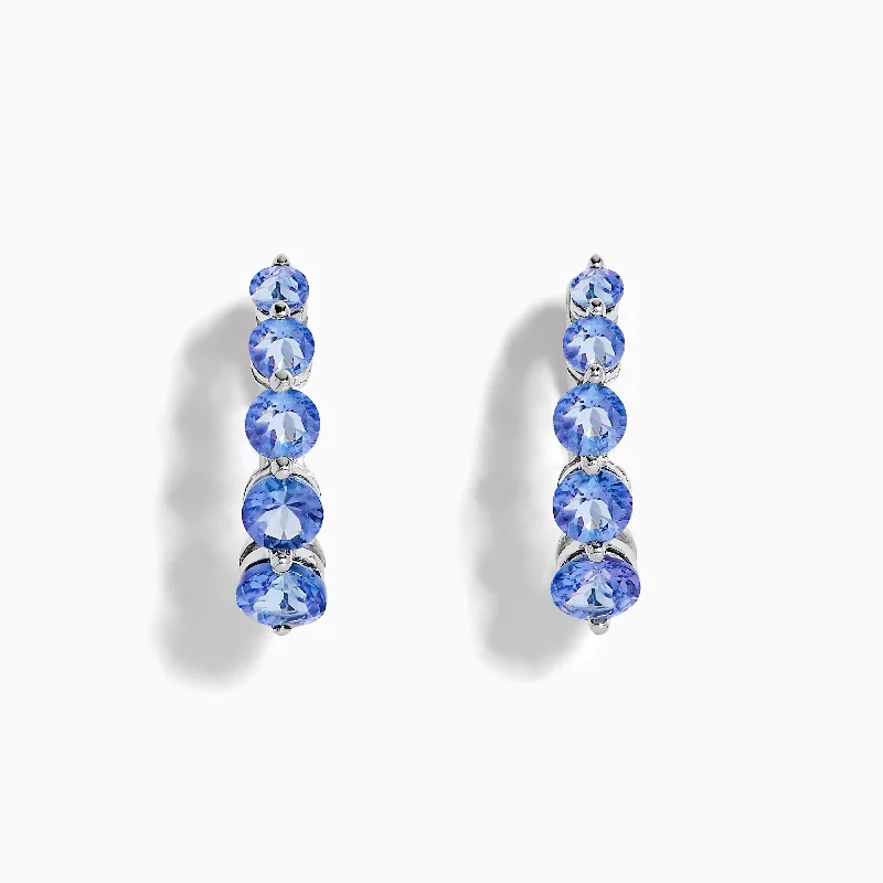 Ladies Earrings for Nieces-Nahla Siri Sterling Silver Tanzanite Hoop Earrings