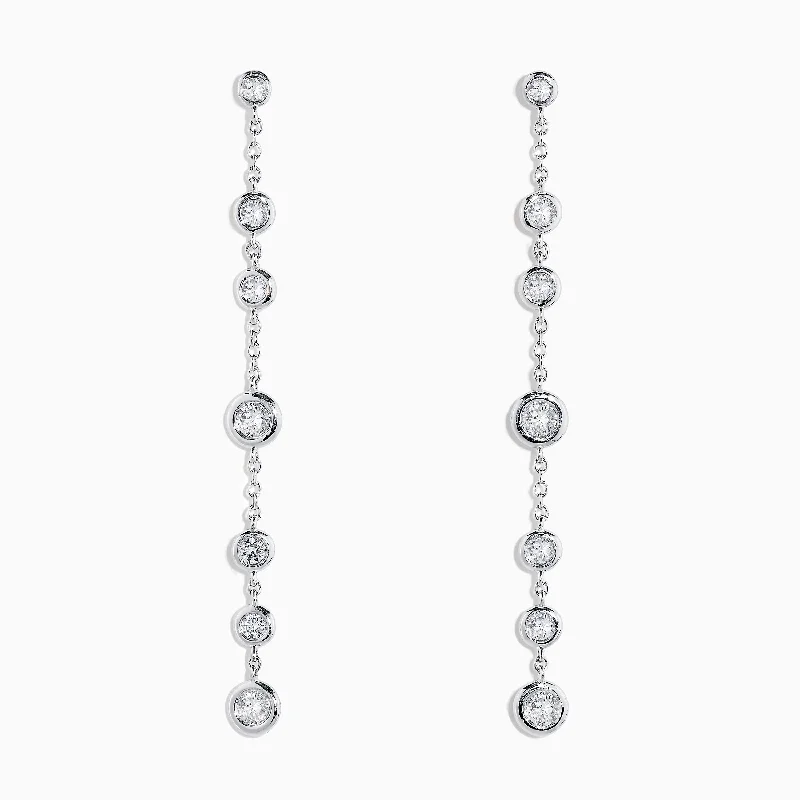 Ladies Earrings Moon Shape-14K White Gold Diamond Stationary Drop Earrings