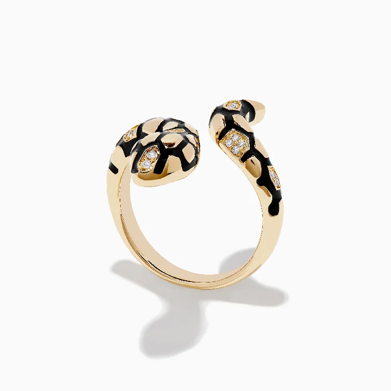 Ladies Rings with Milarite-Safari 14K Yellow Gold Diamond and Enamel Ring