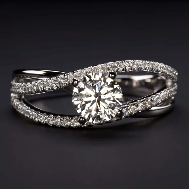 Ladies Engagement Rings Round Halo-1.5ct F-G SI2 DIAMOND ENGAGEMENT RING NATURAL ROUND CUT WHITE GOLD SPLIT SHANK