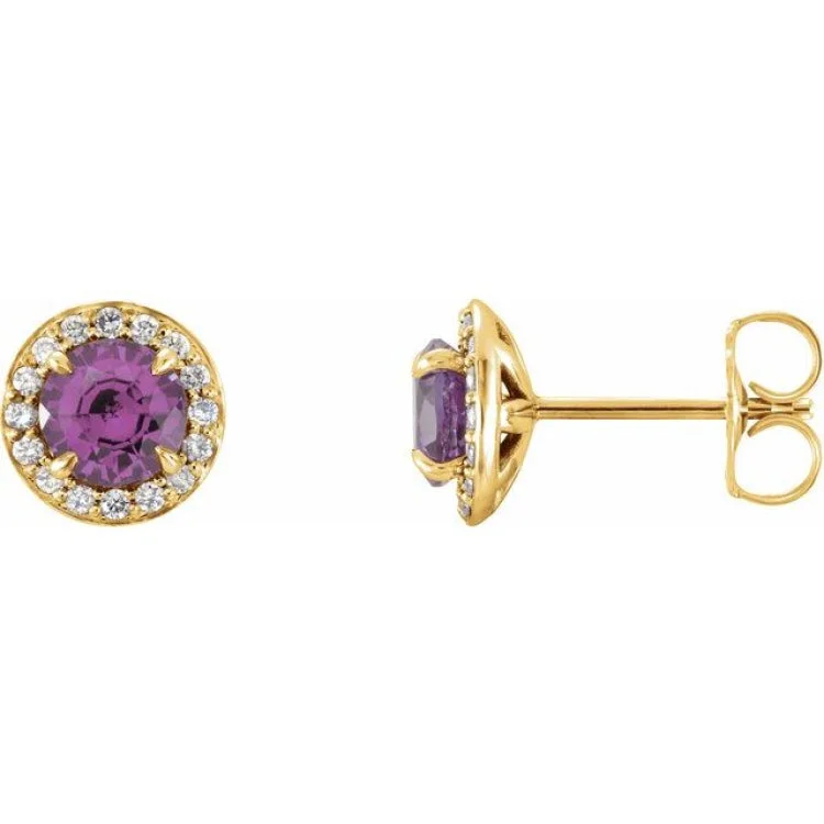 Ladies Earrings with Herderite-14K Yellow 5 mm Natural Amethyst & 1/8 CTW Natural Diamond Earrings