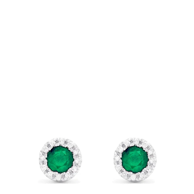 Ladies Earrings for Entrepreneurs-Brasilica 14K White Gold Emerald and Diamond Stud Earrings, 0.82 TCW