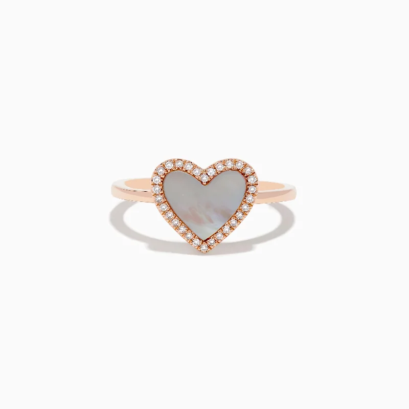 Ladies Rings for Volunteers-14K Rose Gold Mother of Pearl and Diamond Heart Ring