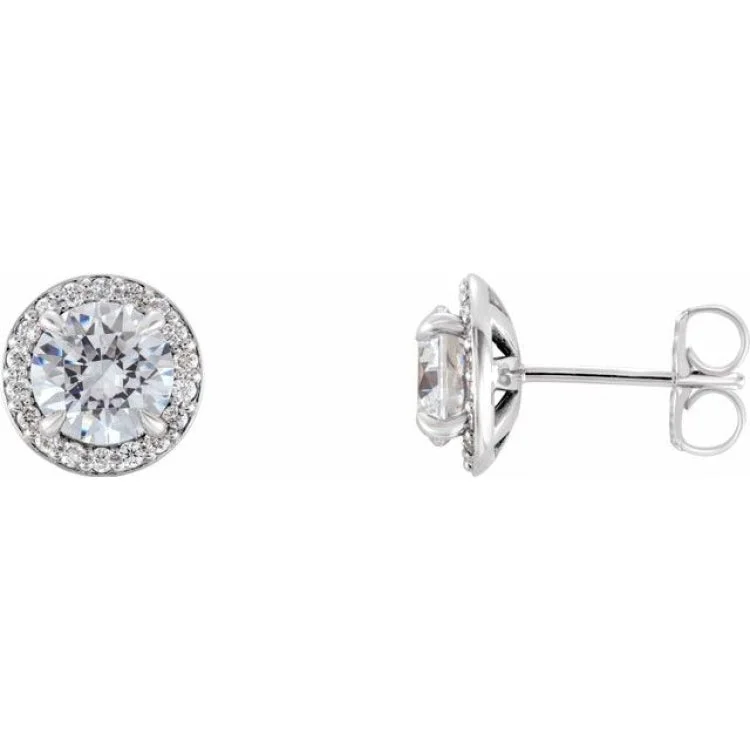 Ladies Earrings Hexagon Shape-Platinum 5/8 CTW Natural Diamond Halo-Style Earrings