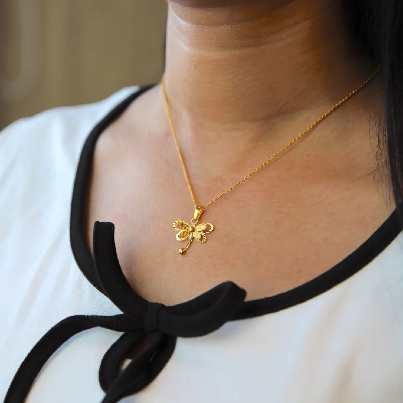 Sapphire Necklaces -Gold Necklace (Chain With Dragonfly Shaped Pendant) 21KT - FKJNKL21KM9933