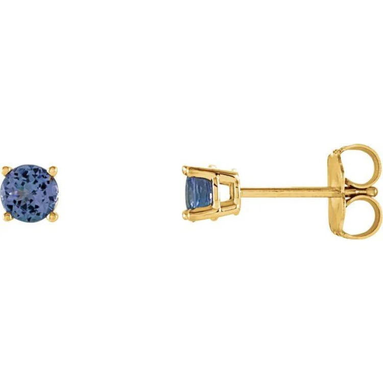 Ladies Earrings with Obsidian-14K Yellow 4 mm Natural Tanzanite Stud Earrings