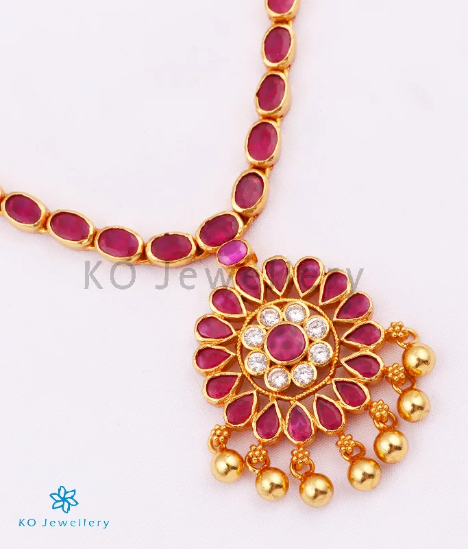 Gold Necklaces -The Abhishi Silver Kempu Necklace (Red)