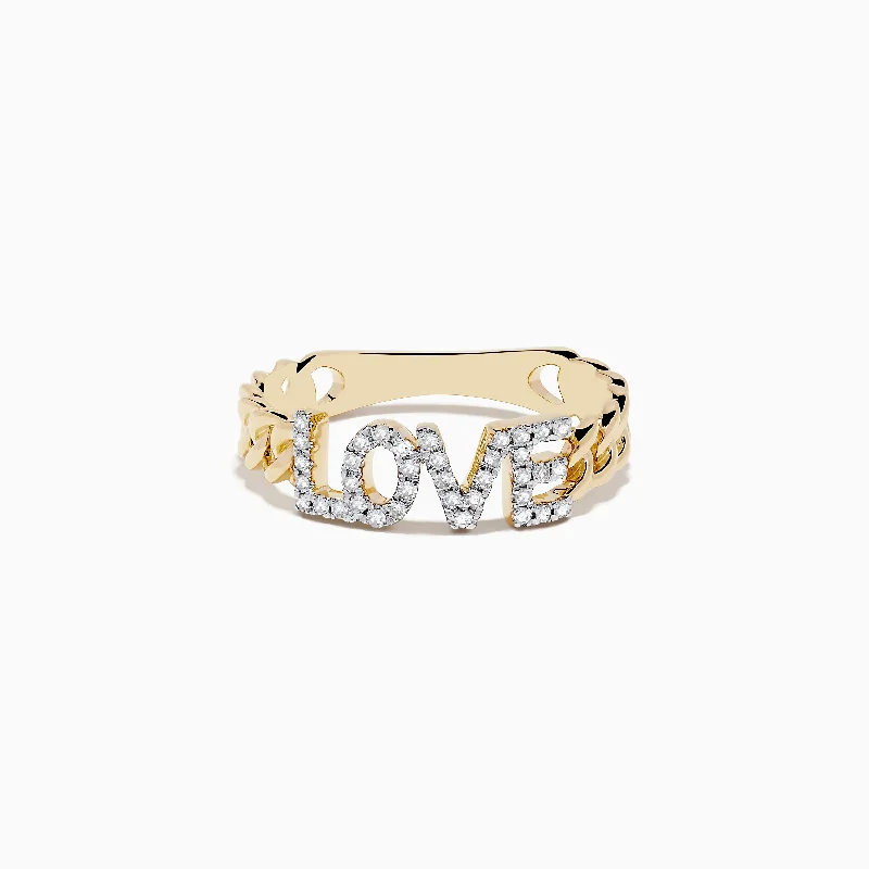 Ladies Rings with Diamond-D'Oro 14K Yellow Gold Diamond "LOVE" Chain Link Ring